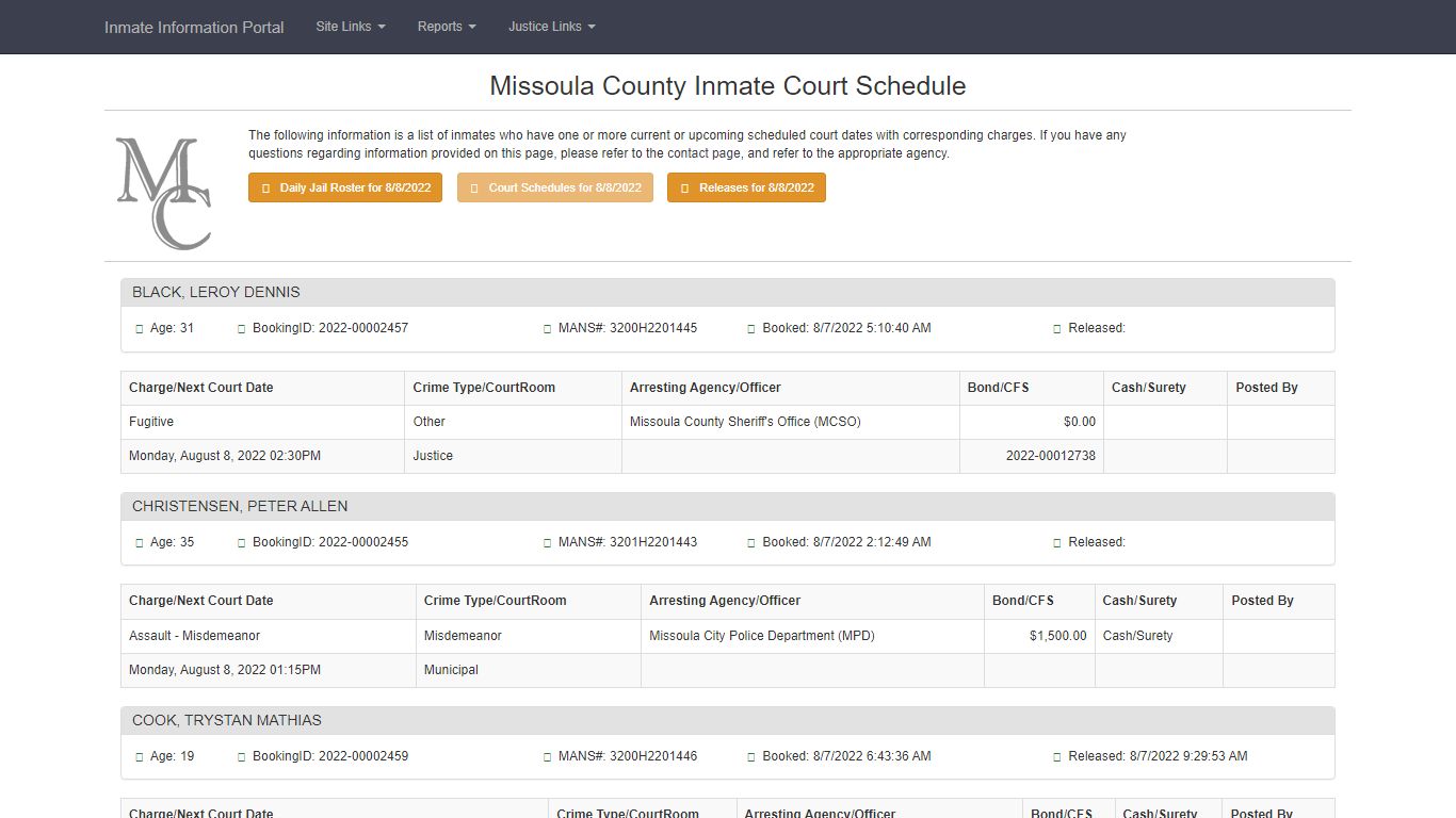 Missoula County Inmate Court Schedule - Missoula County ...